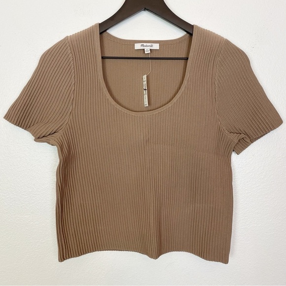 Madewell Ottoman Crop Sweater NL209 Umber Brown Ribbed Fitted - Picture 4 of 9